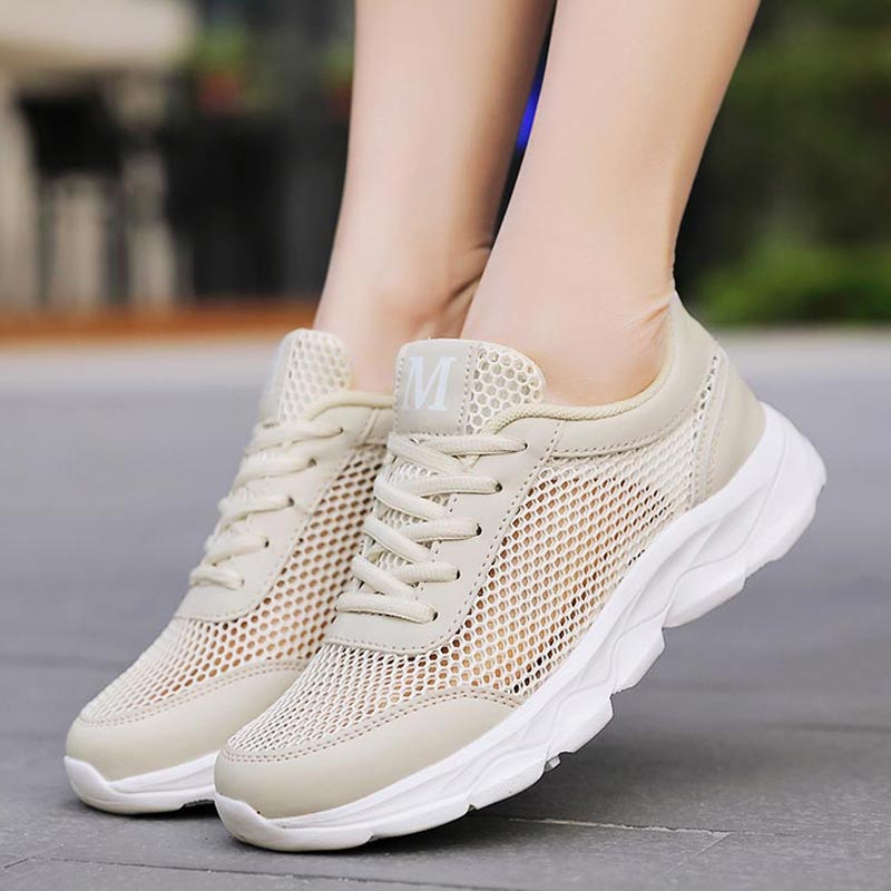 Home Office Guest Room Ideas - Verão respirável tênis feminino malha sapatos
